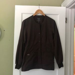 Brown Barco stretch scrub jacket, size medium